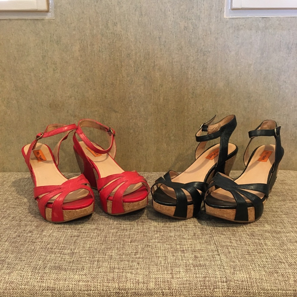Stylish Red and Black Wedge Sandals